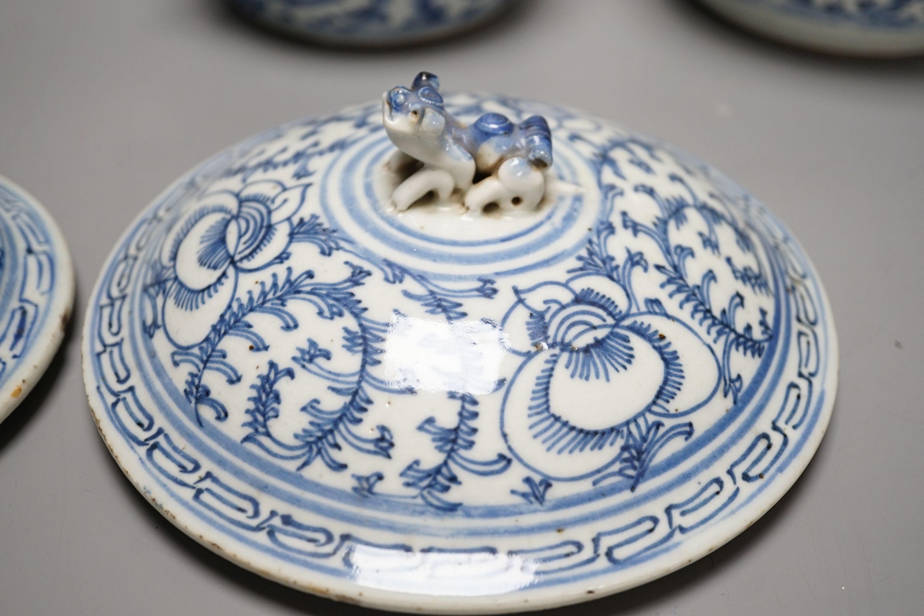 Two Chinese blue and white jars and covers - tallest 20cm high